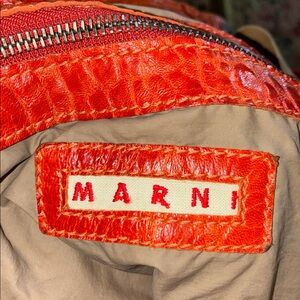 Marni Elegant crinkle Orange Leather Tote Bag